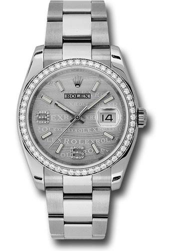 Rolex Steel and White Gold Datejust 36 Watch - 52 Diamond Bezel - Silver Wave Diamond 6 And 9 Arabic Dial - Oyster Bracelet - 116244 swdao