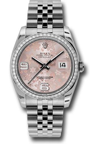 Rolex Steel and White Gold Datejust 36 Watch - 52 Diamond Bezel - Pink Floral Arabic Dial - Jubilee Bracelet - 116244 pfaj