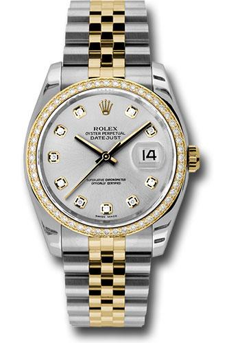 Rolex Steel and Yellow Gold Rolesor Datejust 36 Watch - 52 Brilliant-Cut Diamond Bezel - Silver Diamond Dial - Jubilee Bracelet - 116243 sdj