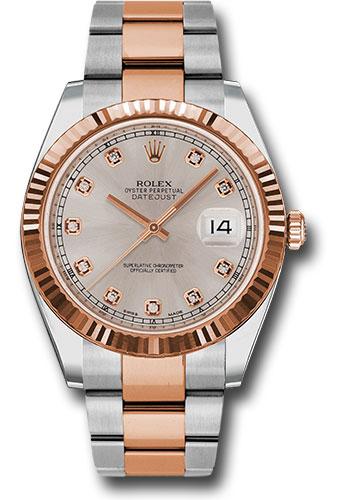 Rolex Steel and Everose Rolesor Datejust 41 Watch - Fluted Bezel - Sundust Diamond Dial - Oyster Bracelet - 126331 sudo