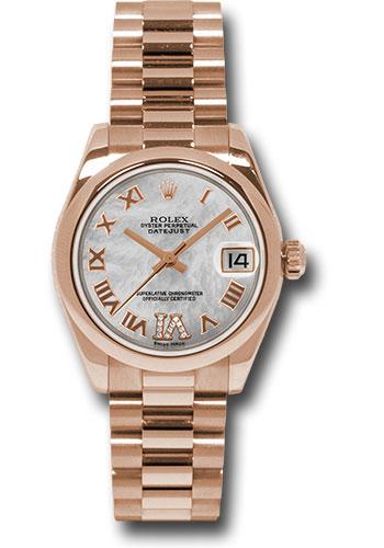 Rolex Pink Gold Datejust 31 Watch - Domed Bezel - Mother-Of-Pearl Diamond Roman Vi Roman Dial - President Bracelet - 178245 mdrp