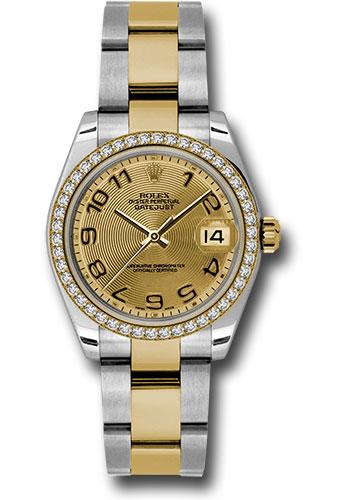 Rolex Steel and Yellow Gold Datejust 31 Watch - 46 Diamond Bezel - Champagne Concentric Circle Arabic Dial - Oyster Bracelet - 178383 chcao