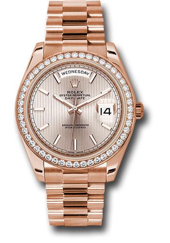 Rolex Everose Gold Day-Date 40 Watch - Everose Gold Bezel - Sundust Strip Motif Index Dial - President Bracelet - 228345RBR sdsmip