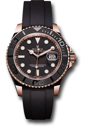 Rolex Everose Gold Yacht-Master 37 Watch - Matt Black Dial - Oysterflex Strap - 268655