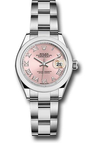 Rolex Steel Lady-Datejust 28 Watch - Domed Bezel - Pink Roman Dial - Oyster Bracelet - 279160 pro