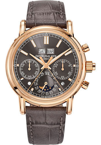 Patek Philippe Grand Complications Split Seconds Chronograph Pertetual Calendar Watch - 40.2mm Rose Gold Case - Grey Dial - Grey Strap - 5204R-011