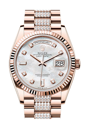 Rolex Day-Date 36 Mother of pearl Diamond Dial Fluted Bezel 18K Everose gold Diamond  President Watch 128235