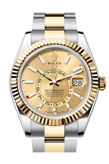 Rolex Sky Dweller 42 Champagne Dial Yellow Gold Stainless Steel Oyster Mens Watch 336933