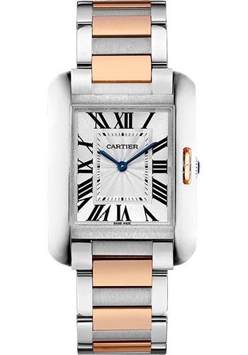 Cartier Tank Anglaise Watch - 34.7 mm Steel Case - Silver Dial - Pink Gold Bracelet - W5310043