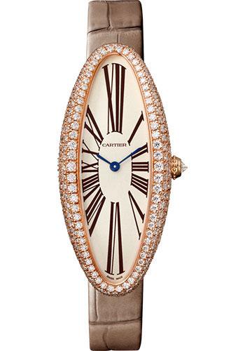 Cartier Baignoire Allongee Watch - 47 mm Pink Gold Diamond Case - Taupe Strap - WJBA0006