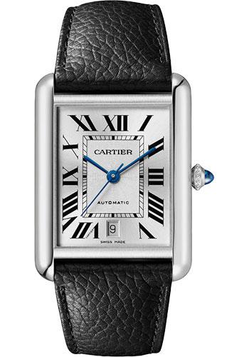 Cartier Tank Must Watch - 41 mm x 31 mm Steel Case - Silvered Dial - Interchangeable Black Grained Calfskin Strap - WSTA0040