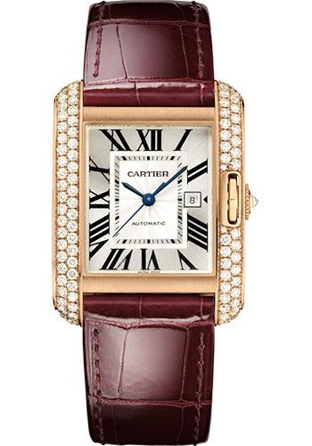 Cartier Tank Anglaise Watch - 39.2 mm Pink Gold Case - Diamond Bezel - Claret Red Alligator Strap - WT100016