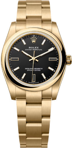 Rolex Oyster Perpetual 34 Mm 18 Ct Yellow Gold Black Dial Oyster Bracelet - 124208 - 2026