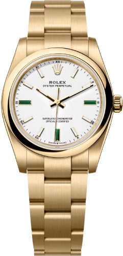 Rolex Oyster Perpetual 34 Mm 18 Ct Yellow Gold White Dial Oyster Bracelet - 124208 - 2026