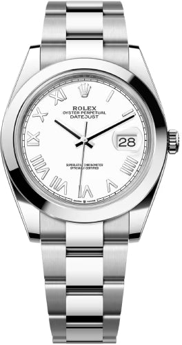 Rolex Datejust 41 Oystersteel White Roman Dial Smooth Bezel Oyster Bracelet - 126300 - 2026