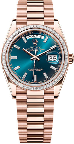 Rolex Day-Date 36 36mm Blue Green Diamond-Set Dial Diamond-Set Bezel President Bracelet - 128395TBR