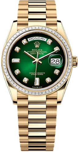 Rolex Day-Date 36 36mm Green Ombré Diamond Dial Diamond-Set Bezel President Bracelet - 128398TBR