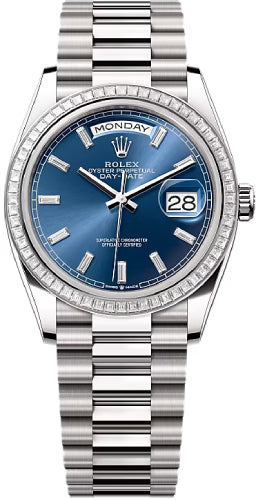 Rolex Day-Date 36 36mm Bright Blue Diamond-Set Dial Diamond-Set Bezel President Bracelet - 128399TBR