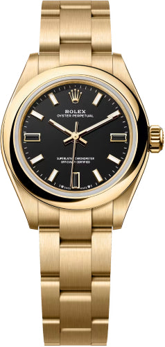 Rolex Oyster Perpetual 28 Mm 18 Ct Yellow Gold Black Dial Oyster Bracelet - 276208 - 2026