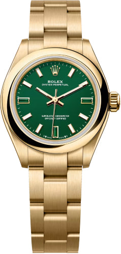 Rolex Oyster Perpetual 28 Mm 18 Ct Yellow Gold Green Stone Dial Oyster Bracelet - 276208 - 2026